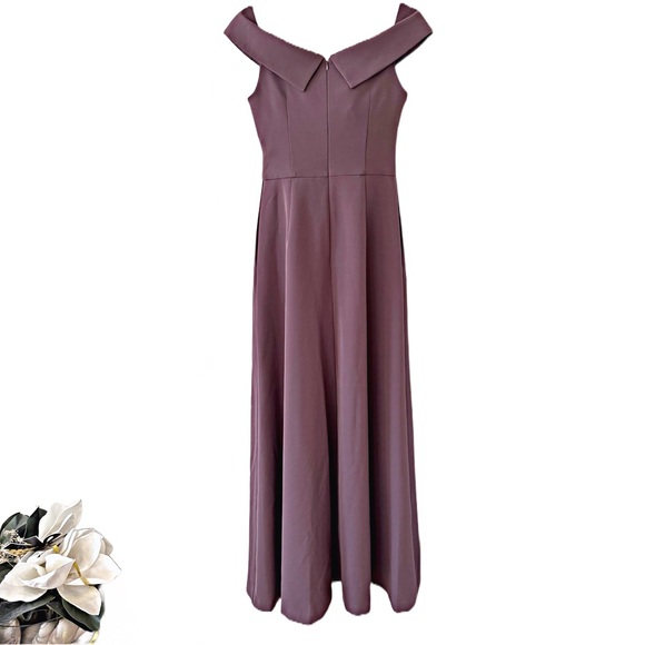 Kay Unger Kiana Crepe Walk-Thru Jumpsuit Maxi Dress Off Shoulder Mauve Sz 4 NWT - Picture 7 of 17